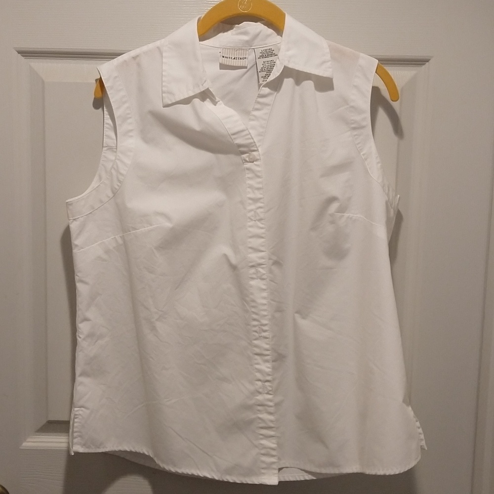 White sleeveless button up